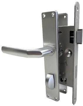 Heunert WC-Tür-Schloss Set 20x235 silber abgerundet DIN Rechts mit Griffen und Blenden F1