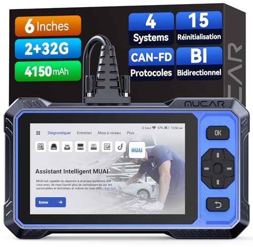 mucar 632 Diagnostic Intelligent par IA Valise Diagnostic Auto,Tests Actifs Bidirectionnels,4 Systèmes ABS SRS Transmission Moteur, 15 Réinitialisations Huile/Frein/SAS/DPF etc. Mise à Jour Gratuite