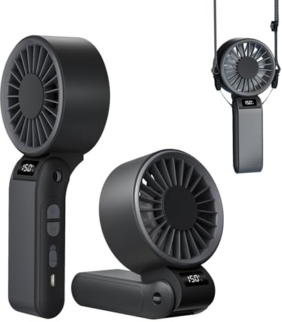 Ventilateur manuel rechargeable,Mini ventilateur USB portable Vitesse réglable(1-150),Petit ventilateur de table pliable avec affichage digital,Cadeaux pour femmes hommes,Idéal pour bureau,voyages