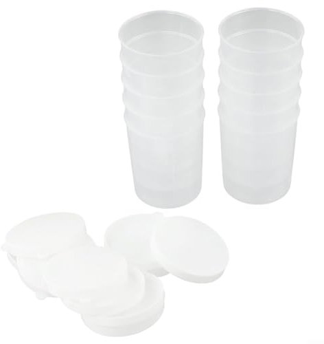 Set di misurini in plastica trasparente con coperchio, per cucina, laboratorio, misurino graduato, per misurazione di liquidi, 30 ml, 50 ml, 100 ml, confezione da 10