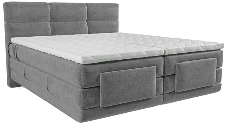 Vente-unique - Ensemble Complet boxspring tête de lit capitonnée + sommiers Relaxation électrique + Matelas + surmatelas - 2 x 90 x 200 cm - Tissu - Gris Clair - LODI de Palacio