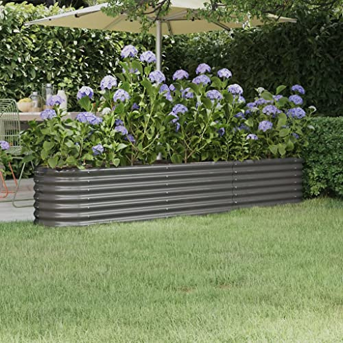 HaoChrymec Jardinera Elevada de Acero con Recubrimiento en Polvo, Bancal para Huerto Urbano, Resistente a la Corrosión, Ideal para Exteriores, Jardinera Balcón, 224x40x36 cm, Gris