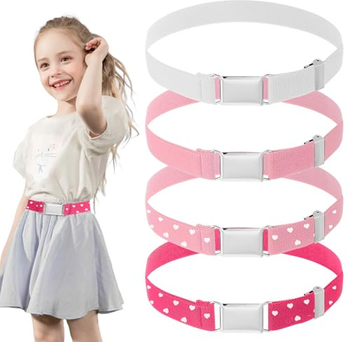 Qiimenguer 4 Stück Kindergürtel, Elastischer kindergürtel mädchen Geeignet für Mädchenhosen, Jeans, Shorts, Kleider und verstellbare Gürtel (B)