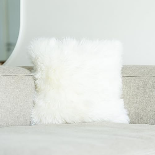 Nordic Sheep Lammfell Kissenbezug 40x40 cm, Kuschelkissen, Weiß | Echtes Lammfell auf einer Seite, weich & kuschelig, ideal für Sofa & Bett, viele Farbvarianten