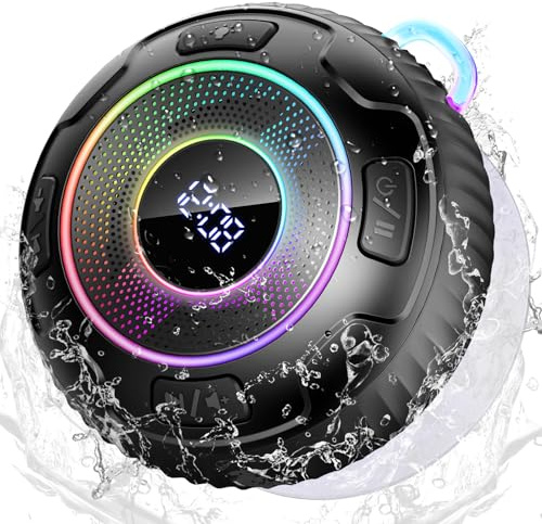 Bluetooth Shower Speaker, 2025 Portable Speaker Bluetooth 5.3 with HD Deep Bass, Built-In Mic, Mini Wireless Speaker IP7 Waterproof with Suction Cup LED Display, RGB Lights for Outdoor Bathroom, Party
