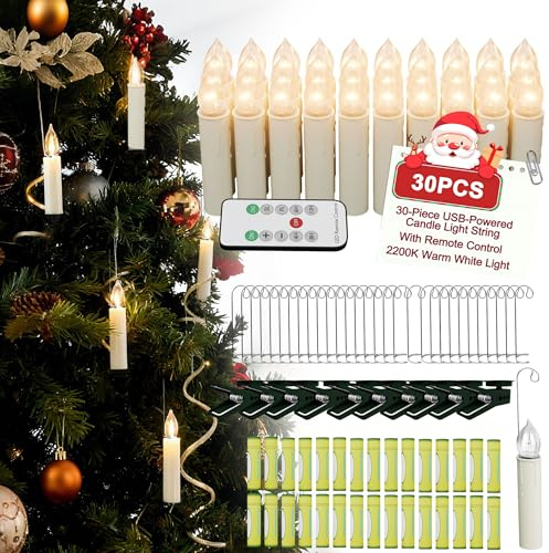 UISEBRT Trådlös LED-julgransljus, flytande ljus, julgransbelysning med fjärrkontroll och timer, julljus för halloween, jul, bröllop, fest, set om 30 med batterier