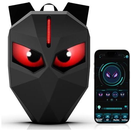 Bewinner LED-ryggsäck, 60x32 Programmerbar Skärm, Vattentålig Motorcykelväska med Hård Skal, Kolfiberfärg, APP-kontrollerad Skärm för Cykling, Resor, Fest