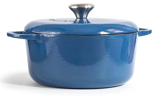 Season Cast Iron Shallow Casserole Dish with Lid, Blueberry – 30cm / 3.5L – Oven-Safe Cast Iron Pot for Casseroles, Stews, Bread Making and One-Pot Meals - Designed for Gentle, Even Cooking