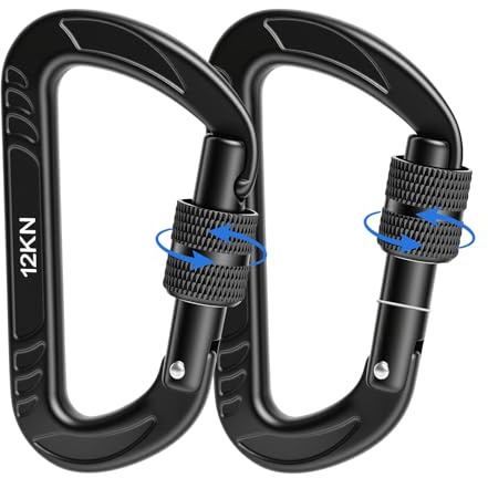 CEYOME Carabiner Clip, 2 Pack Black Locking Aluminium D-Ring Carabiner