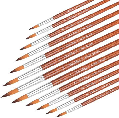 12Pcs Round Brush for Painting Acrylic Paint Brush Set Artist Roundes Art Paintbrushes Model Watercolor Brushes Acrylic Paintbrushes for Face Crafts Canvas Body Nail Art Miniature