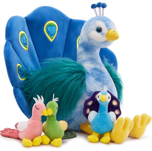 MorisMos groß Pfau Kuscheltier XXL mit Baby im Bauch, 45cm weich riesen Pfau Stofftier Plüschtier Spielzeug, Geburtstag Weihnachten Geschenk für Kinder Baby