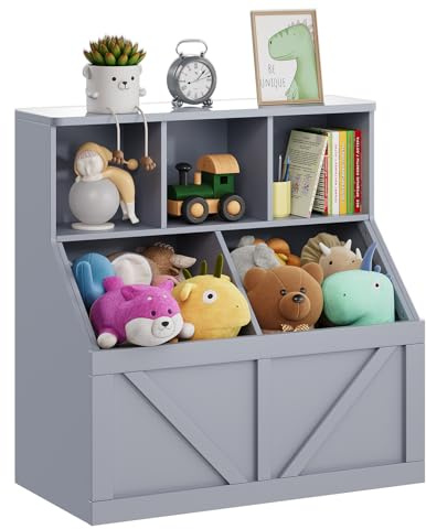 Aptliton Meuble fonctionnel pour enfants - Bibliothèque et rangement à jouets - Etagères pour livres et jouets - Pour chambre, salle de jeux, crèche, maternelle - Assemblage aisé - Couleur : gris pur