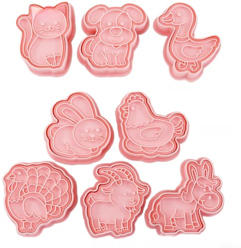 QOXEZY Cortadores de galletas de animales de granja de dibujos animados, material de polipropileno, seguro para alimentos, fácil de presionar y moldear, para hornear galletas, cupcakes, macarons