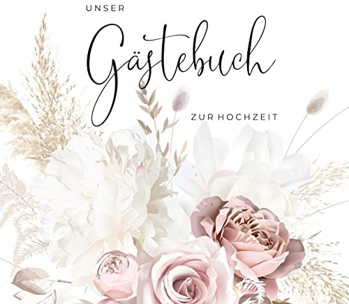 Gästebuch zur Hochzeit romantische Boho-Rosen: Gästebuch mit Fragen zum Brautpaar im Boho Stil