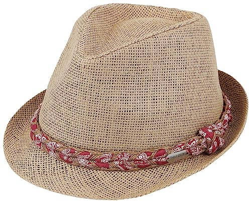 CHILLOUTS Labasa Hat Sommerhut - Sonnenhut Herren Trilby, Hut Herren Sommer Verstellbar, Panama Hut Atmungsaktiv, S-M rot/braun