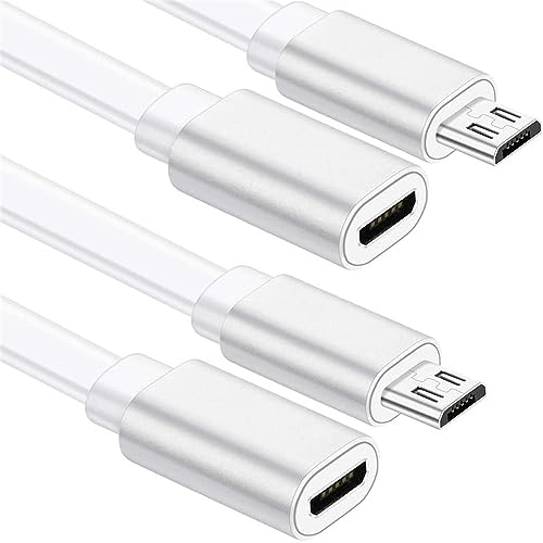 Sumind 2 Pack Micro USB Extension Cable 10 ft/ 3 meters Male to Female Extender Cord Compatible with Wireless Security Camera Flat Power Cable, Cable Clips Included (White)