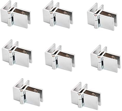 NUZAMAS - Juego de 8 bisagras de puerta de cristal, 5 mm a 8 mm, abrazadera rectangular ajustable para bisagras de puerta de vidrio, puerta de vidrio de 90 grados a panel de vidrio