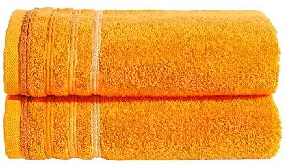 PANA® Frottier-Serie Jasmina • Handtuch Set • 2 Frottee Handtücher aus 100% Baumwolle • Weiche und hochwertige Handtücher 50 x 100 cm • Oeko-TEX Zertifiziert • Farbe: Orange
