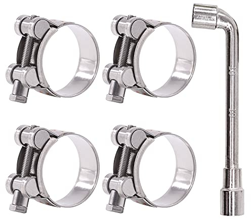 Glarks 4Pcs 40-43mm T-Bolt Hose Clamps 304 Stainless Steel Heavy Duty Ear Clamp Tube Clamp Adjustable Pipe Clamps for 1.6''-1.7'' Dia Range Hose (40-43MM)