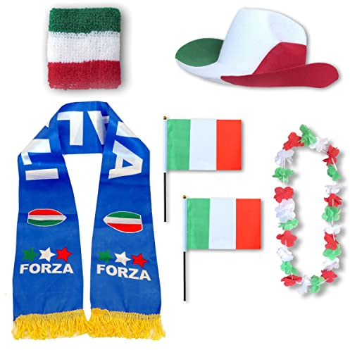 Sonia Originelli Fanset Fanartikel Fanhut Blumenkette Fanschal Schweißband Fähnchen WM EM Farbe: Italien