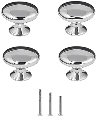ShipeeKin Lot de 4 poignées de porte rondes en chrome poli pour placard, armoire, placard, tiroir, chambre, salle de bain, meubles, etc. Diamètre 30 mm - Argenté