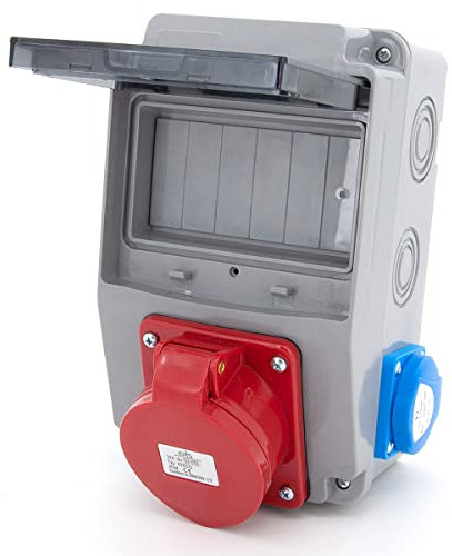 ELS Elektrotechnika répartiteur de chantier filaire répartiteur mural répartiteur de courant avec fusibles et prises 230V + prise CEE 16A, IP54, pour intérieur/extérieur (1x CEE 32A + 2x 230V)