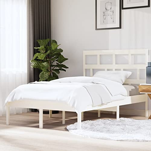 Festnight Massivholzbett Holzbett Wooden Bed Frame Bettrahmen Bettgestell Jugendbett Kiefernholz Lattenrost Holzrahmen Weiß Kiefer 140x200 cm