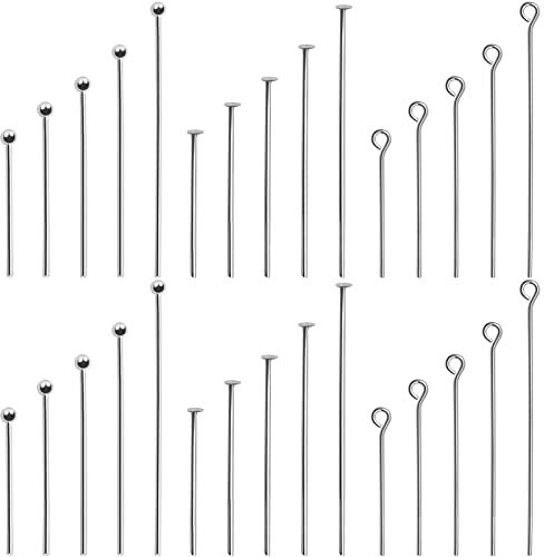 TOAOB 750 Stück Nietstifte Kettelstifte Prismenstifte 20mm 25mm 30mm 40mm 50mm Stahlfarbe Edelstahl und Messing Kugelkopfstift Kopfnadeln für DIY Schmuckherstellung