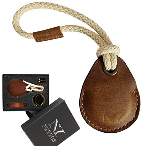 NEYYOS® - Airtag Anhänger aus Leder, Air Tag Keyring Abdeckung, Hülle Tragbar & Schlüsselanhänger, Schutzhülle Kompatibel Airtags, Keychain Halter Case, Echtleder Locator Schlusselring (Braun)