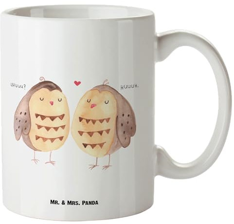 Mr. & Mrs. Panda XL Tasse Eulen Liebe - Geschenk, Riesentasse, Spruch, Riesenkaffeetasse, Paar, Große, Keramiktasse, Jumbo, Eule