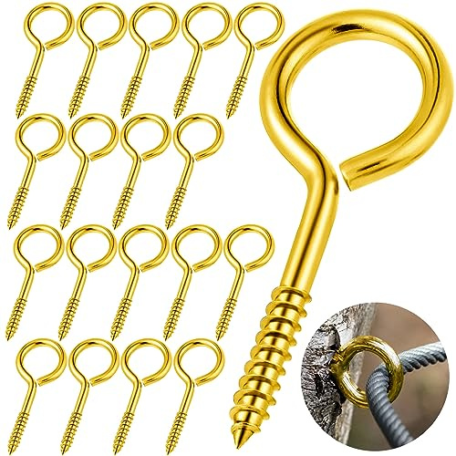 YGAOHF 18 Pack 2.5 Inch Eye Bolts Screw in Heavy Duty - Sturdy Stainless Steel Eye Hooks, Anti-Rust Self Tapping Eyelet Screws for Securing Cables Wires, Hanging Lights, Indoor & Outdoor Use (Gold)