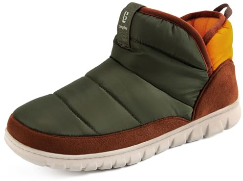 LongBay Men's Slipper Boots Warm Memory Foam Indoor Outdoor Green, 10-11