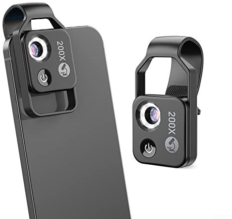 Smartphone-Mikroskop, Handy-Mikroskop mit 6 LED-Lichtleitern, kompatibel mit jedem Smartphone, 0,3 mm Fokussierabstand, Schwarz