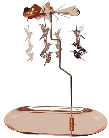 Kingnero Rotary Candle Holder with Tray Spinner Tea Light Candlestick Metal Windmill Carousel Candle for Christmas Valentine's Day Mom Women Wife Children Gift (Rose Golde Swallow)