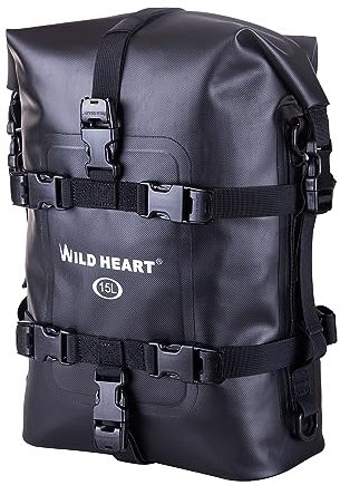 WILD HEARTImpermeabile Moto Dry Borsa Crash Bar Borse 15L Utilizzato come Bagaglio Sissy bar Sella Posteriore Portapacchi Parafango Posteriore Borsa Attrezzi lato Moto Sporco (Nero TPU, 15l)