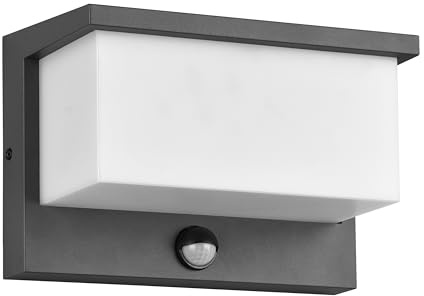 Trio Leuchten LED Außen Wandleuchte Nestos 240969142, Aluminium Druckguss Anthrazit, Schirm Kunststoff Weiß, inkl. 13 Watt LED, Bewegungssensor