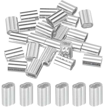 sourcing map 1/16 Zoll 1,5 mm Aluminium-Crimpschlaufenhülse, Doppelhülse für Drahtseil-Kabelleitungen, Silber, 25 Stück