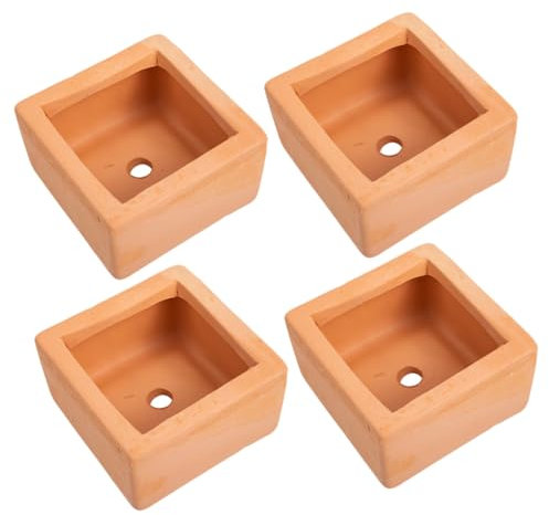 Kisangel Macetas de Terracota Cuadradas para Suculentas y Plantas Pequeñas, Juego de 4 Piezas 9x9x5 Cm, Maceteros de Barro Rojo para Interior y Jardín, Material Transpirable y Duradero