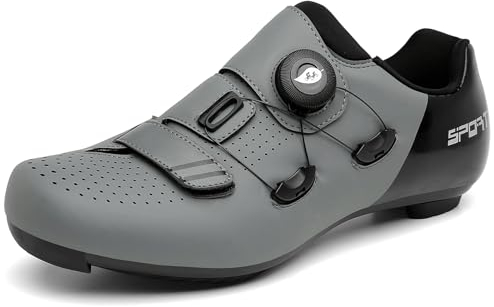 SDEQA Fahrradschuhe Herren Damen Rennradschuhe Kompatibel mit Peloton Schuhen Look SPD SPD-SL Delta Lock Pedal rennrad Schuhe,Grau,47 EU