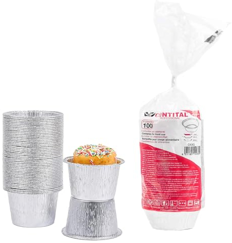 GM 100 Pirottini Alluminio Budino 85cc, Cocotte Monoporzione da Forno, Vaschette Alluminio monouso circolari da 6,5cm, Stampi per Dolci monoporzione Usa E Getta, Stampi per Muffin adatti al Microonde.