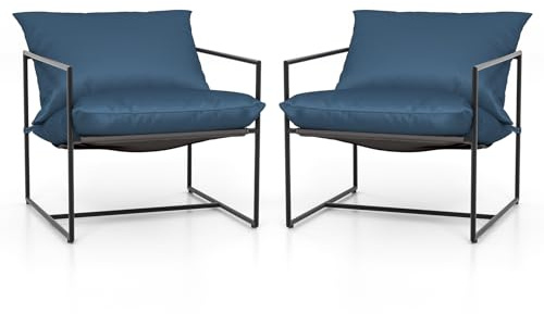 KOMFOTTEU Sling Akzent Sessel, 2er Set Loungesessel mit Kissen für Sitz & Rückenlehne, Einzelsofa 71x71x61cm, Polstersessel bis 150 kg, für Wohnzimmer, Balkon