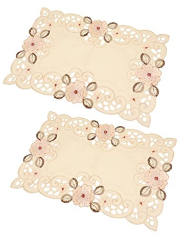 Milisten 1 Set 2 Stück Tischsets Leinen-Tischdecken Tischdekoration Matten Rustikale Heimdekoration Häkeldeckchen Stoff Bestickte Kommode Schal Vintage-Spitzendeckchen Blumen