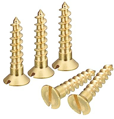 sourcing map 10Pcs Vis à Bois en Laiton M5 x 25mm Vis Autotaraudeuse | à Tête Plate, à Entraînement Fendu, Fraisée pour Meubles de Menuiserie
