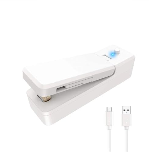 TYNXK Plastic Heat Bag Sealer Mini Bag Sealer 2 In 1 Rechargeable Portable Bag Vacuum Heat Sealer&Cutter For Plastic Snack PVC Bags Outdoor Picnic Campaign Sealing Machine (Color : 1 pack white)