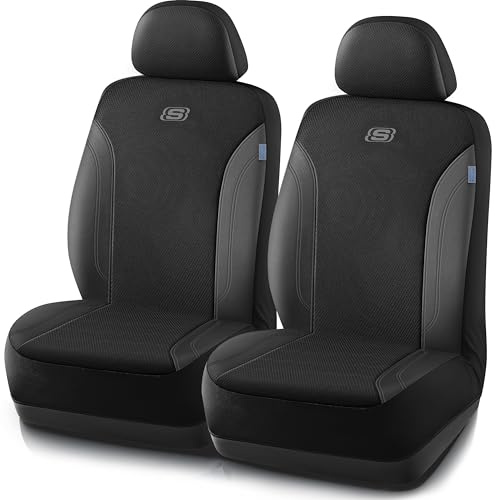 Skechers Seat Covers, Work Leather Car Seat Covers 5-Times Stronger Built-in Webbing, Oxford Fabric Front Seat Cover, Airbag Compatible, Automotive Comfort for Cars, Trucks, SUVs,Black
