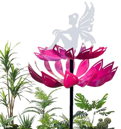Carillon éolien de fée pour cour et jardin | Métal Yard Art Cinétique | Fée des fleurs assise sur une fleur Carillon à vent solaire résistant aux intempéries Carillon éolien en métal pour cour et