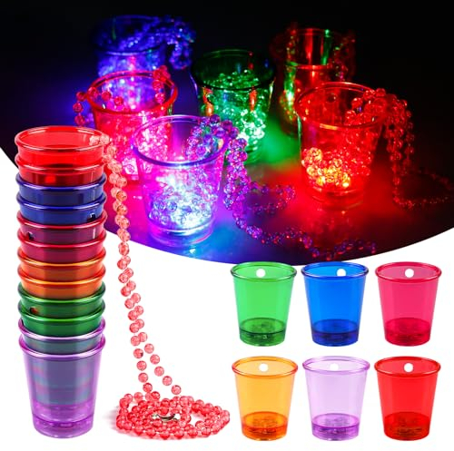 Vasos De Chupito Con Cadena, 12 Piezas Coloridos De Plástico Con Collar, Collar Con Cuentas Para Fiesta Despedida De Soltera Cumpleaños