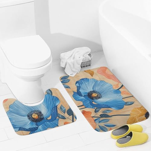 Badezimmerteppich-Set, 2-teilig, Orange und Beige, saugfähige Mikrofaser-Badteppiche und U-förmiger WC-Vorleger, rutschfeste Badematten, Teppich für Badezimmer, Badewanne