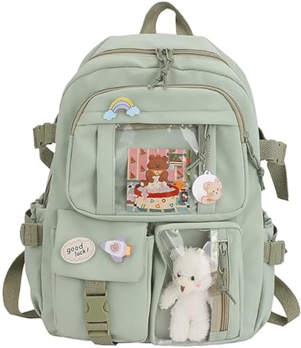Xrten Sac a Dos Kawaii, Kawaii Sac à Dos avec Épingles et Pendentif Animal en Peluche, Sac Kawaii Fille, Sac à Dos Mignon avec Accessoires Kawaii, pour Femme et Fille