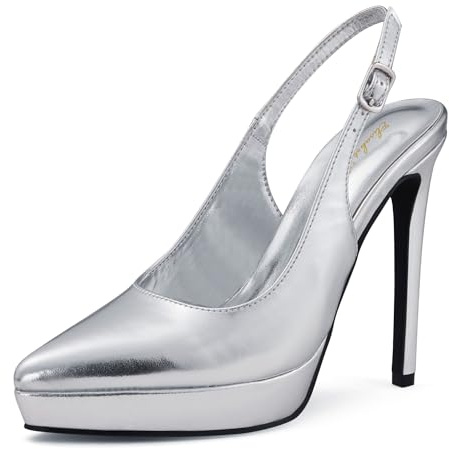 Zhabtuc Décolleté con Plateau 12,5 cm Punta Chiusa con Tacco a Spillo Slingback da Donna Scarpe da Sera per Passi Femminili sicuri, Argento, 38 EU